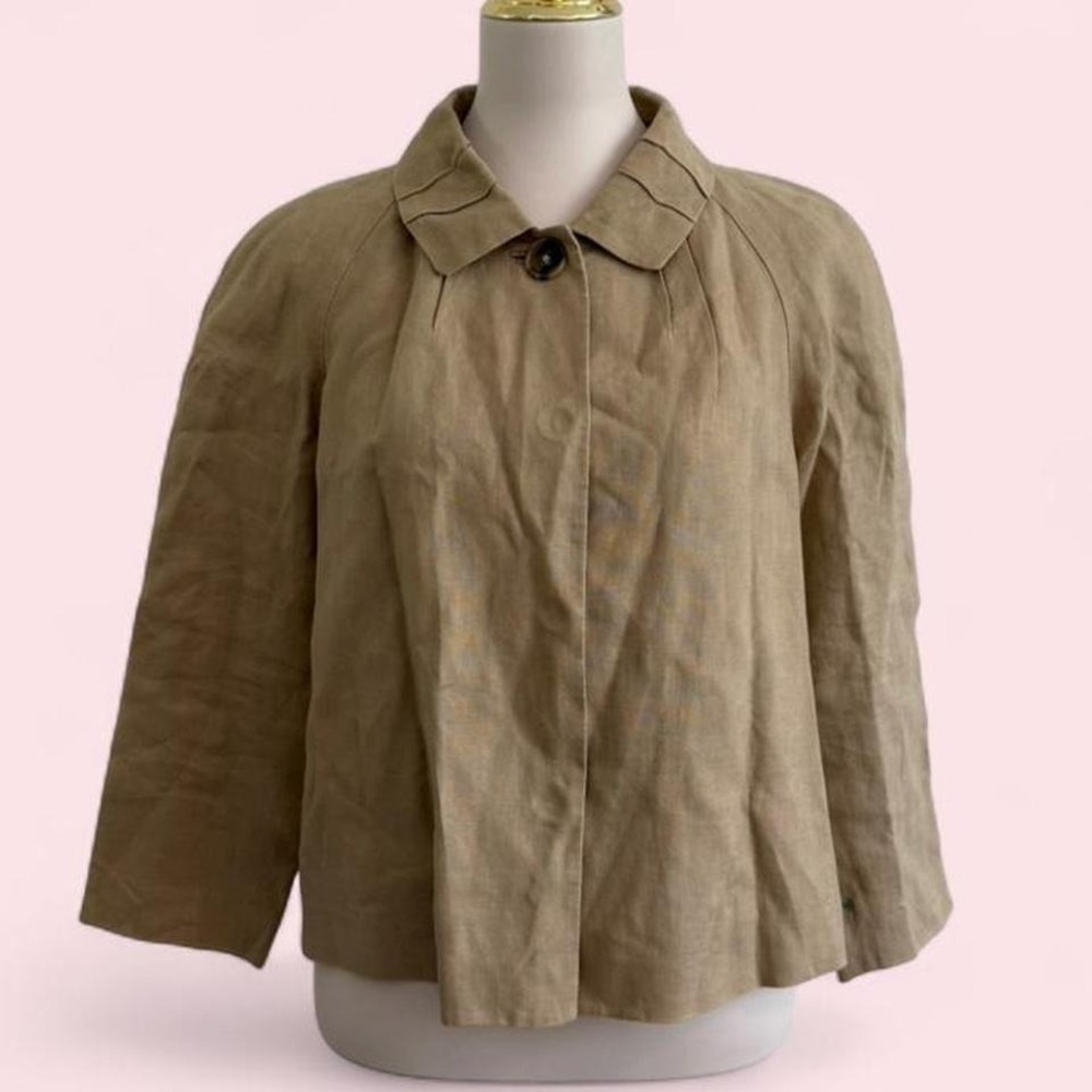 Anne Klein 100% Linen Tan Cropped Jacket‎ — Size 14